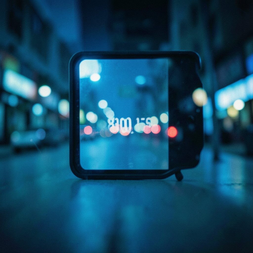 Wide shallow-depth-of-field scene of a dark blue office desk with a phone handset softly lit, cool navy and cyan tones, calm professional mood